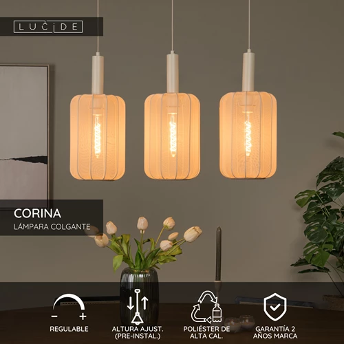 Lucide CORINA - Lámpara colgante - 3xE27 - Beige - USP